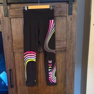 Justice Black Leggings with Neon Pink and Yellow Stripes